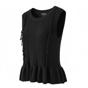 Bebe Black Emelia Sleeveless Pointelle Knit Peplum Hem Sweater Size Medium